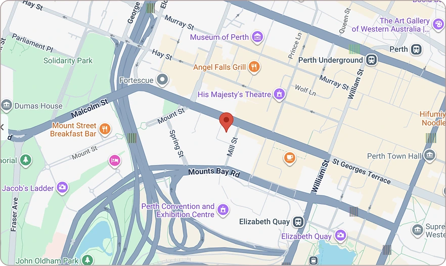 Map showing Netrisok’s location on St Georges Terrace in Perth CBD